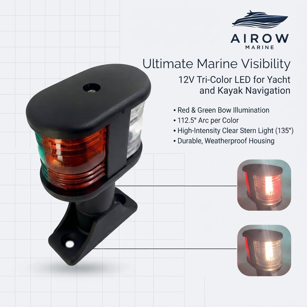Airow Marine 12V Tri-Color LED Navigation Light - IP66 Deck Mount (99mm)