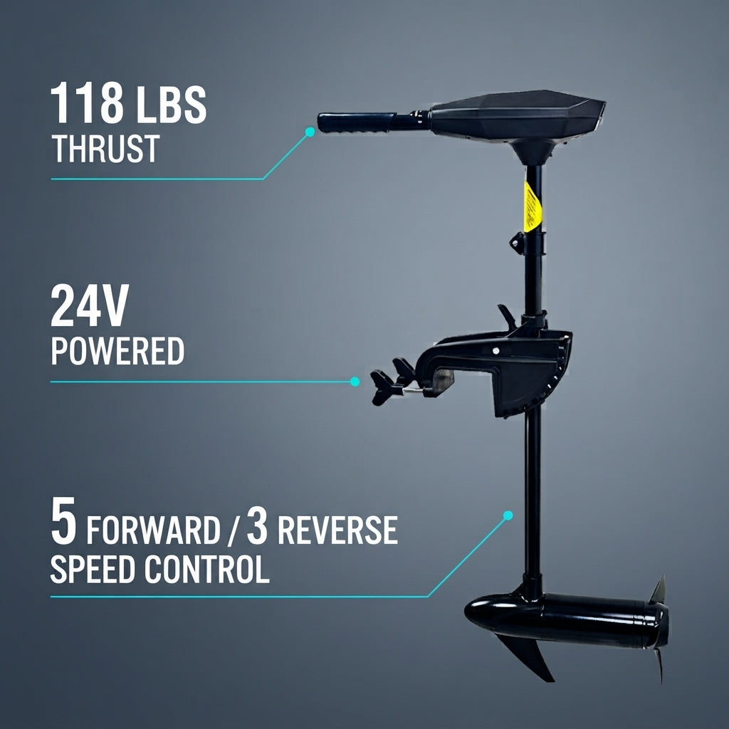 Airow Marine 24V Electric Trolling Motor - 118 lbs Thrust, Saltwater Ready