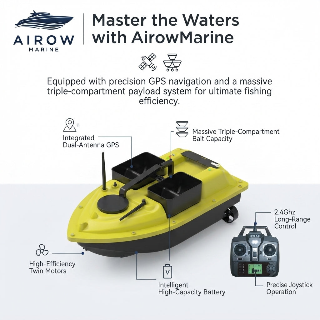 AirMarine GPS Smart Bait Boat - 3-Compartment, Fish Finder, Hook Retriever