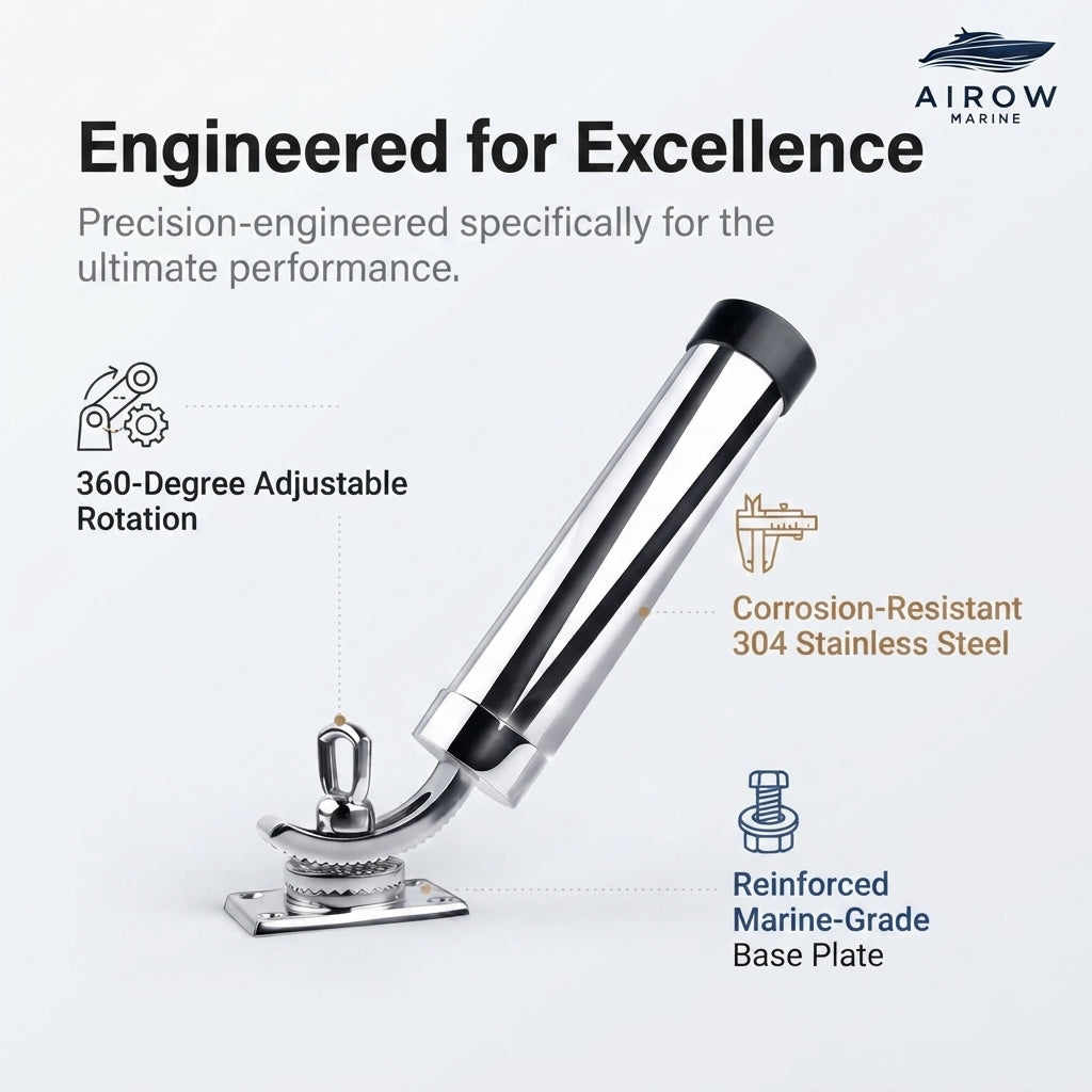 316 Stainless Steel Fishing Rod Holder - 360° Rotating Marine Mount