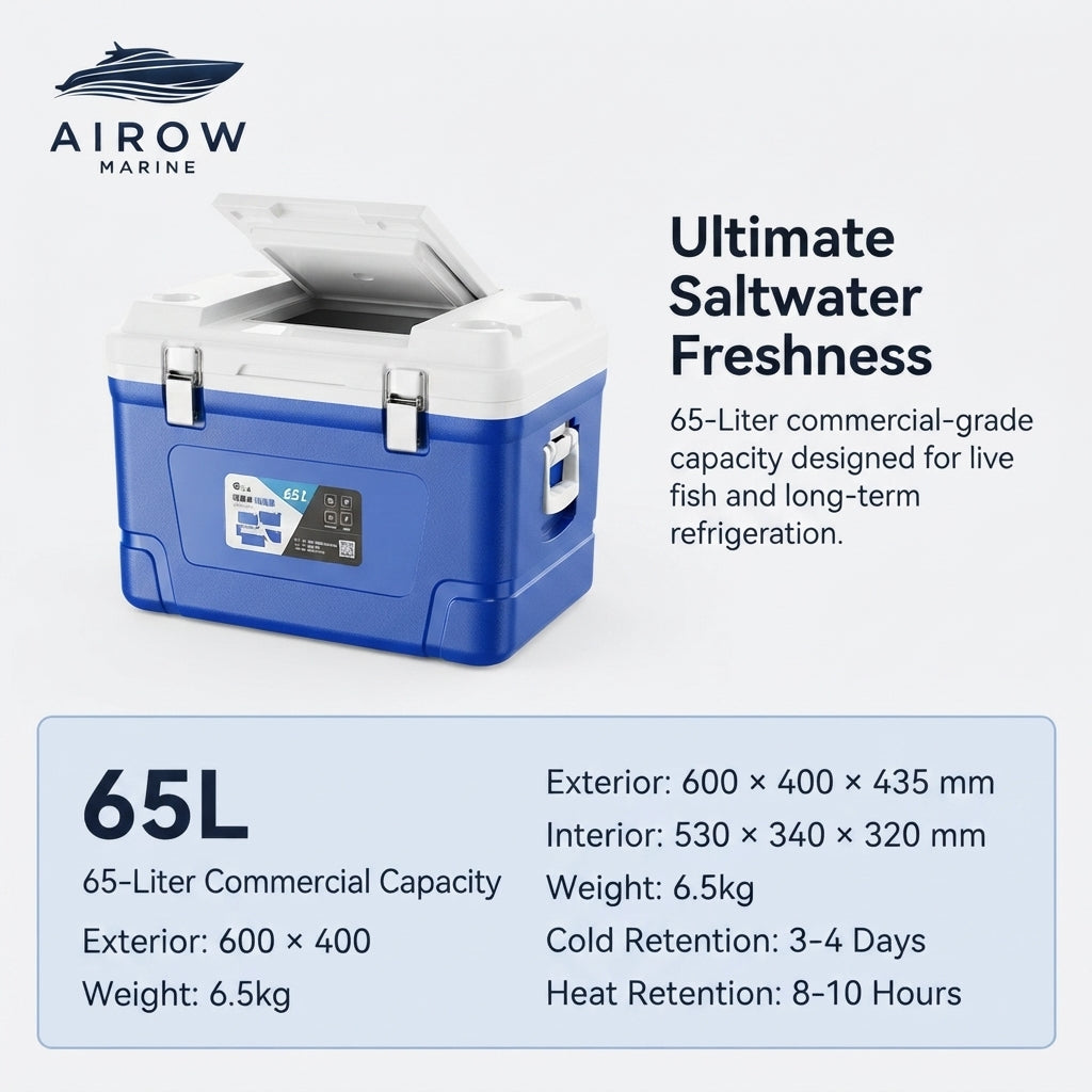 Airow Marine 65L Heavy-Duty Insulated Cooler - Commercial Saltwater Fishing & Outdoor