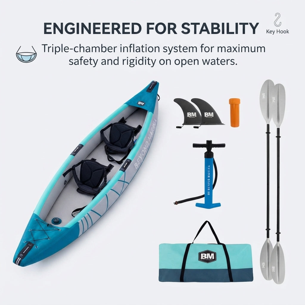 AirowMarine Inflatable Kayak – 2/3 Person Drop-Stitch Hull (422-464cm) – marine application view