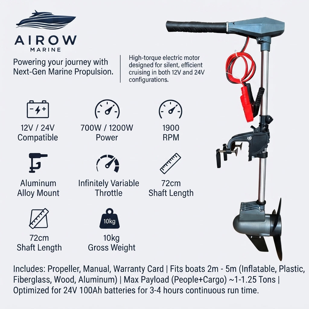 Airow Marine 12V/24V Electric Trolling Motor - Quiet Transom Outboard