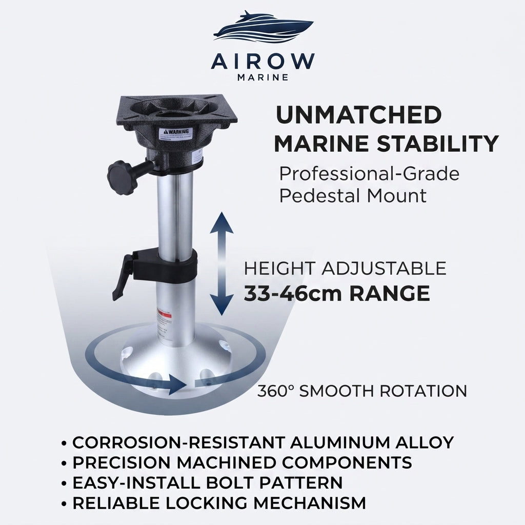 AirOw Marine Adjustable Boat Seat Pedestal - Anodized Aluminum, 360° Swivel
