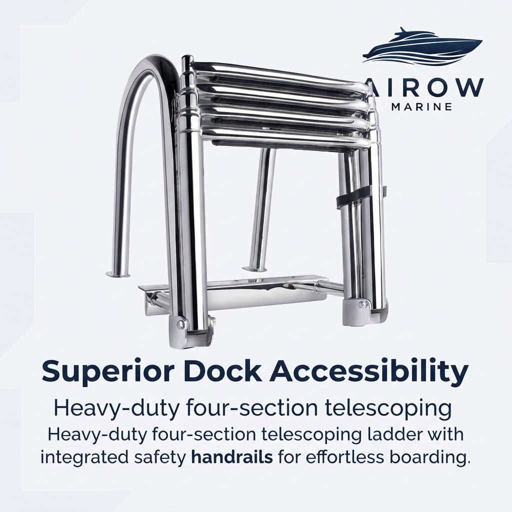 AIROW MARINE 4-Step Telescoping Boat Ladder - 316 SS (151cm Extended)