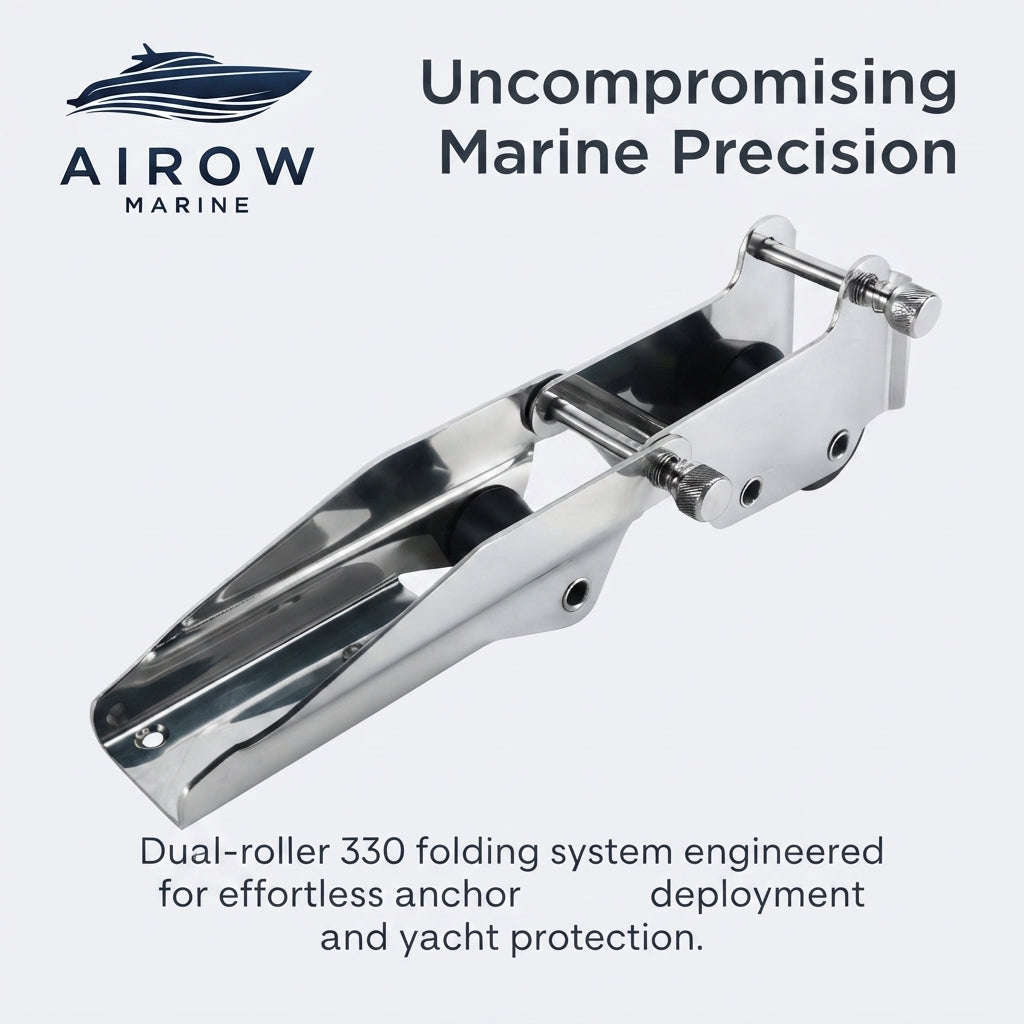 Airow Marine 330 Folding Anchor Bracket - Dual Roller 316 Stainless Steel