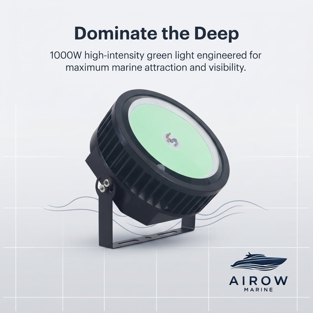 AIROW Marine 1000W Submersible Green LED Fish Attractor Light - IP68
