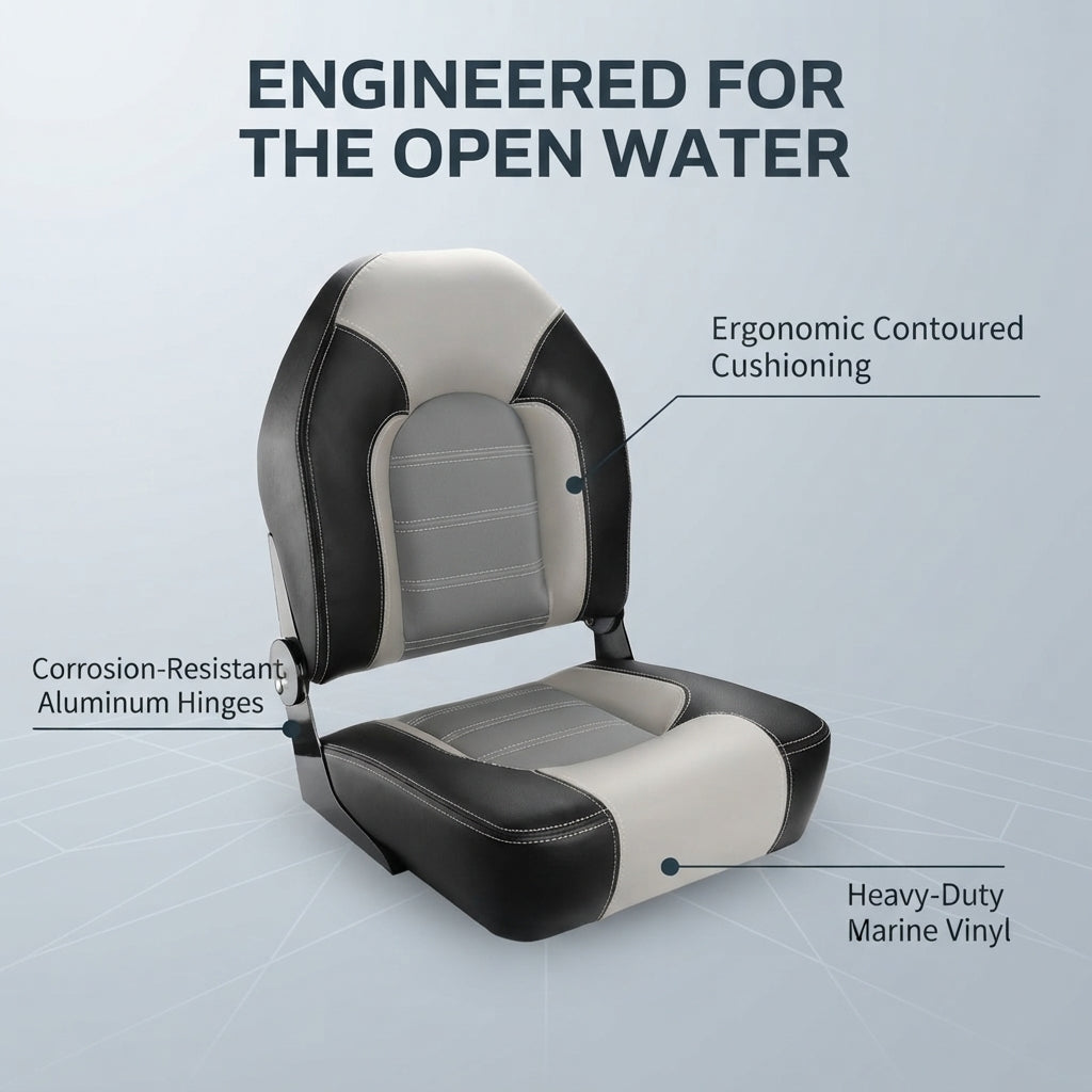 Luxury Folding Marine Boat Seat – UV Resistant Vinyl & Aluminum Hinge – marine application view