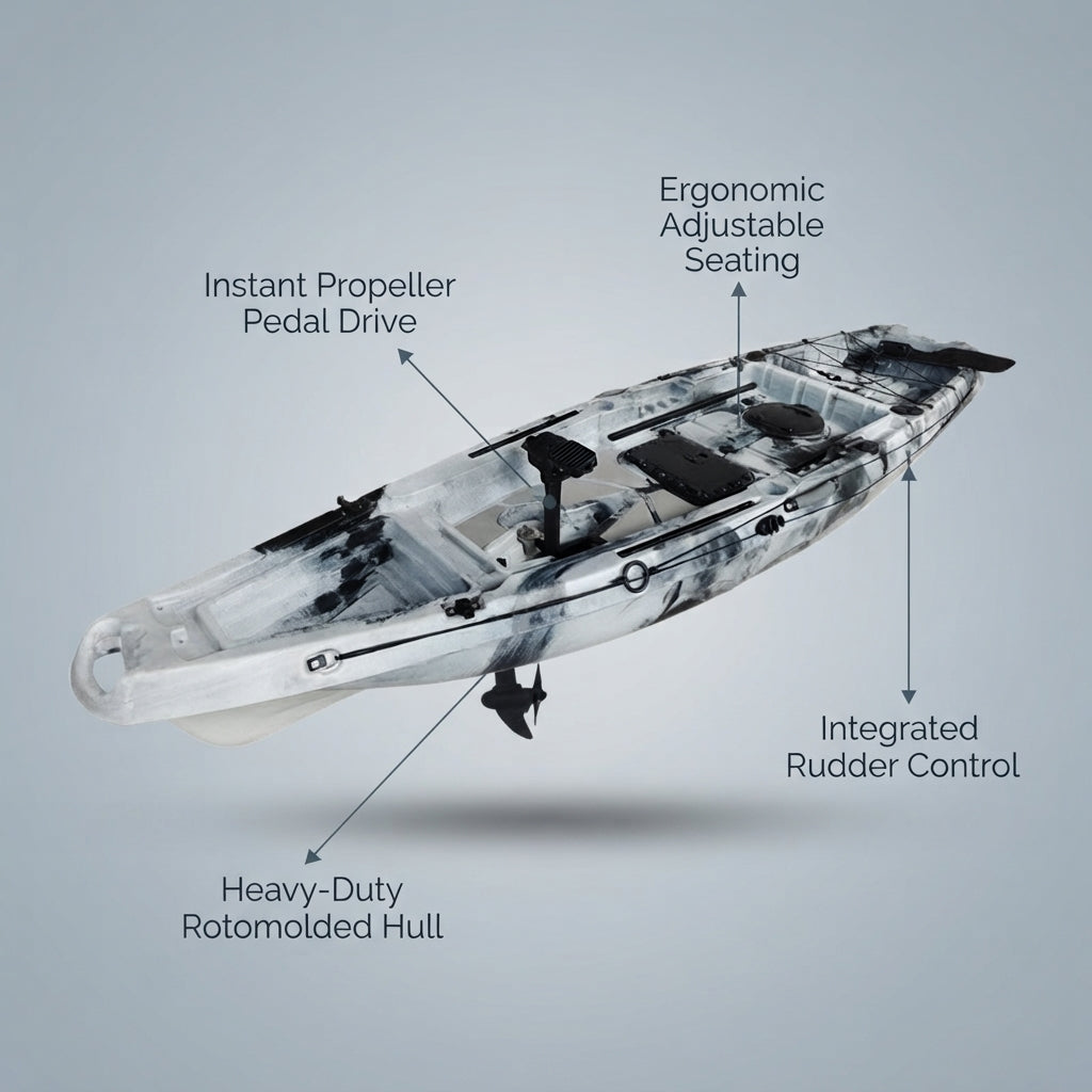 AirrowMarine 320cm Rotomolded Propeller Pedal Fishing Kayak – Ultra-Durable PE – marine application view