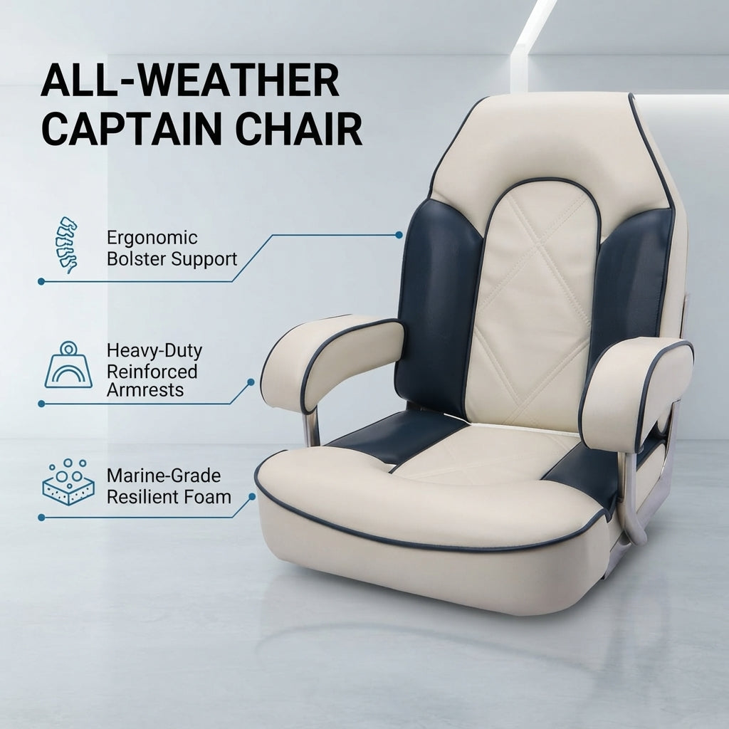 Luxury Marine Captain's Chair – UV-Resistant Vinyl & 316 SS Frame – marine application view