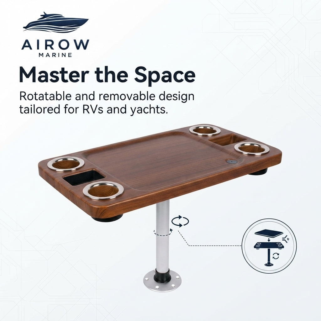 Airow Marine Rotatable RV & Yacht Pedestal Table - UV-Resistant ABS (86x46cm)
