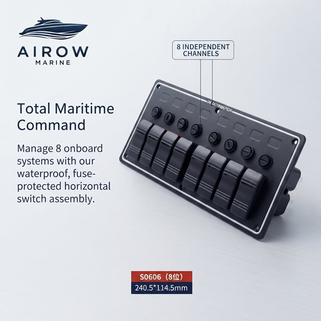 Airow Marine 8-Gang Waterproof DC Switch Panel - IP65 Rated (0-30V)