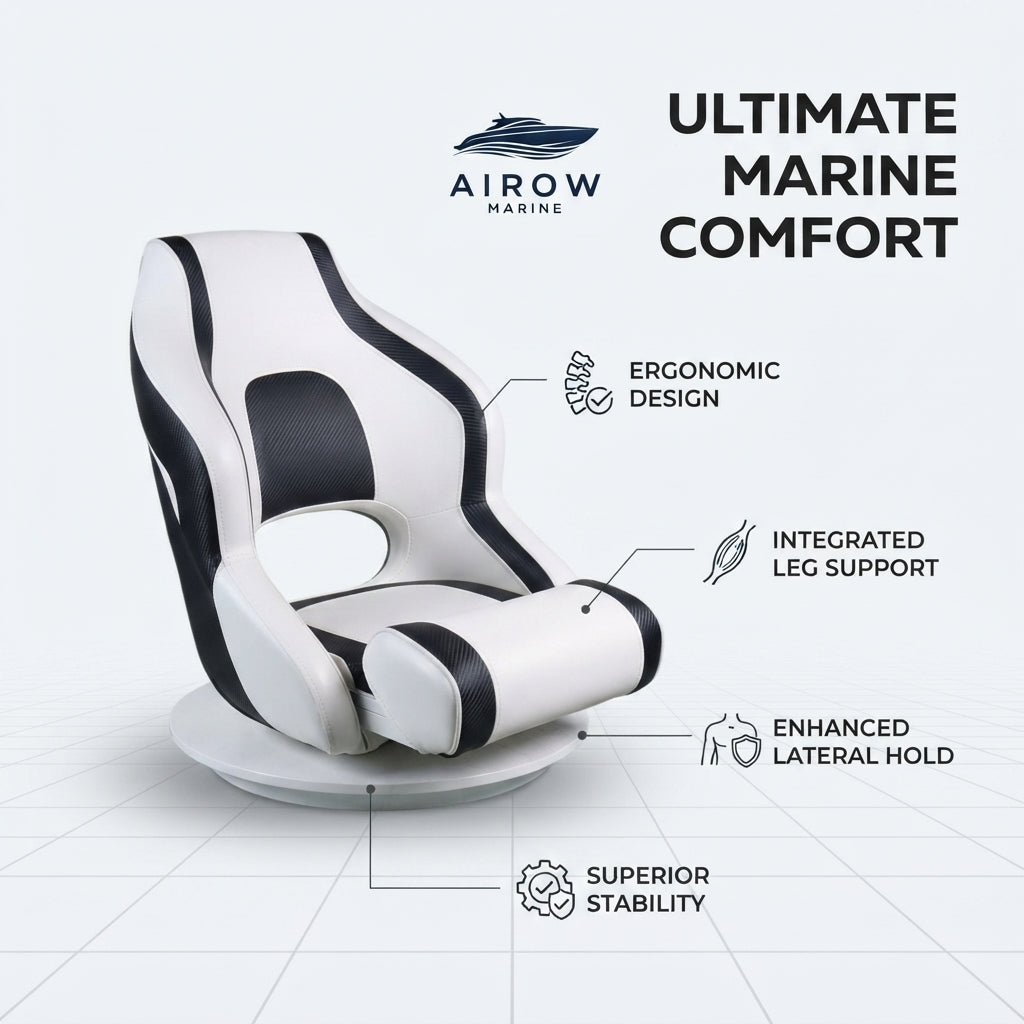 Airow Marine Waterproof PVC Boat Seat - Integrated Leg Rest (60x60x53cm)