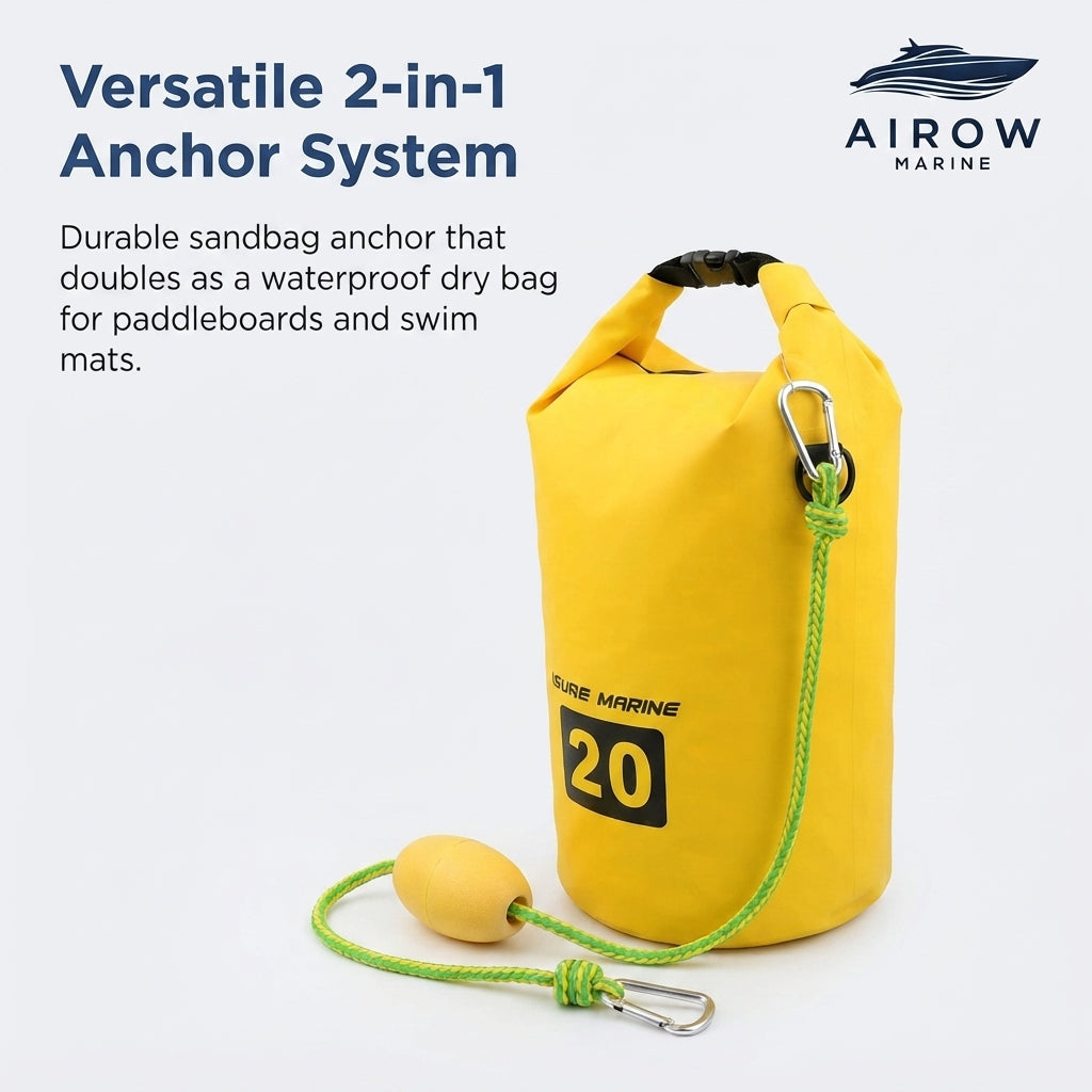 2-in-1 Marine Kayak Sandbag Anchor & 20L Dry Bag Kit – Paddleboard & Swim Mat (500D PVC) – marine application view