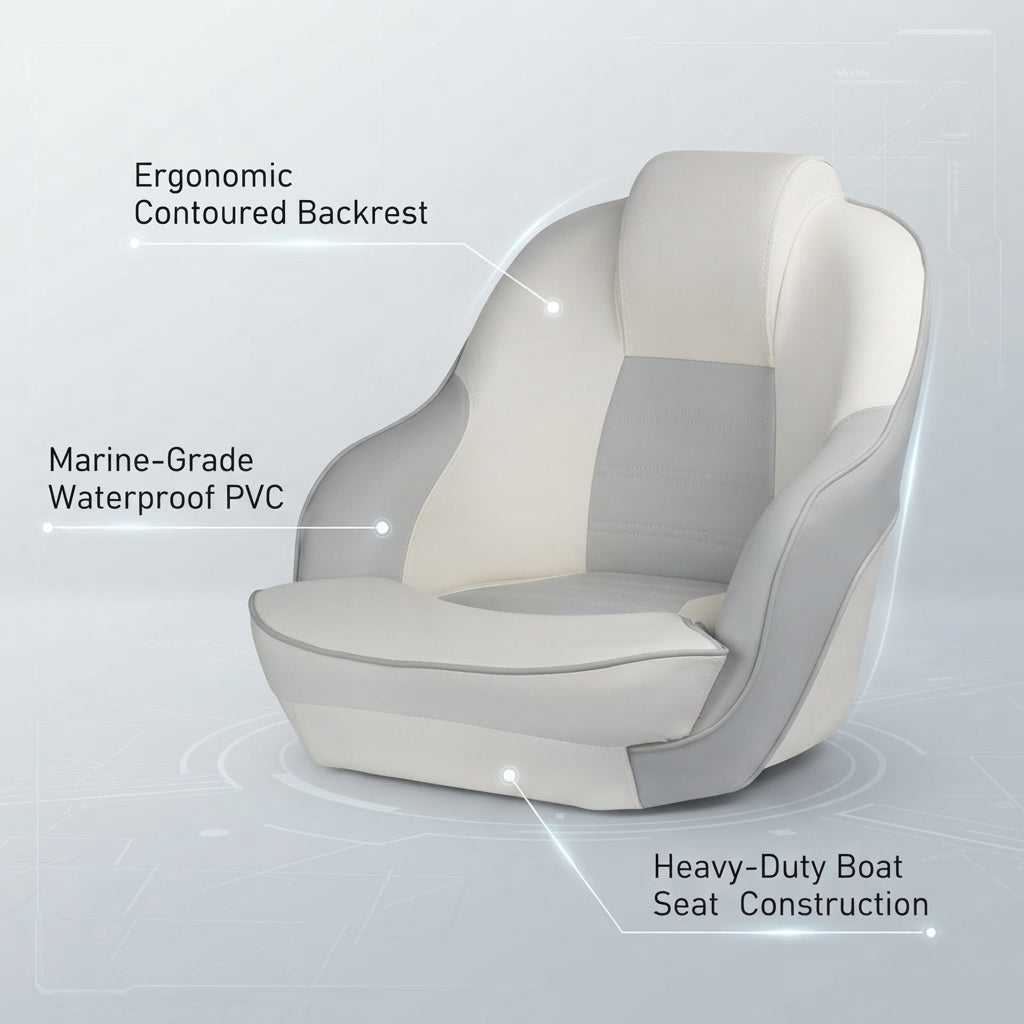 Premium Marine Yacht Bucket Seat – Water-Resistant PVC Leather, Fiberglass Base (57x52x56cm) – marine application view