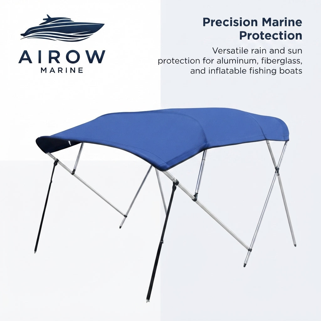 AirowMarine Folding Boat Bimini Top - UV-Resistant Blue Canopy w/ Aluminum Frame