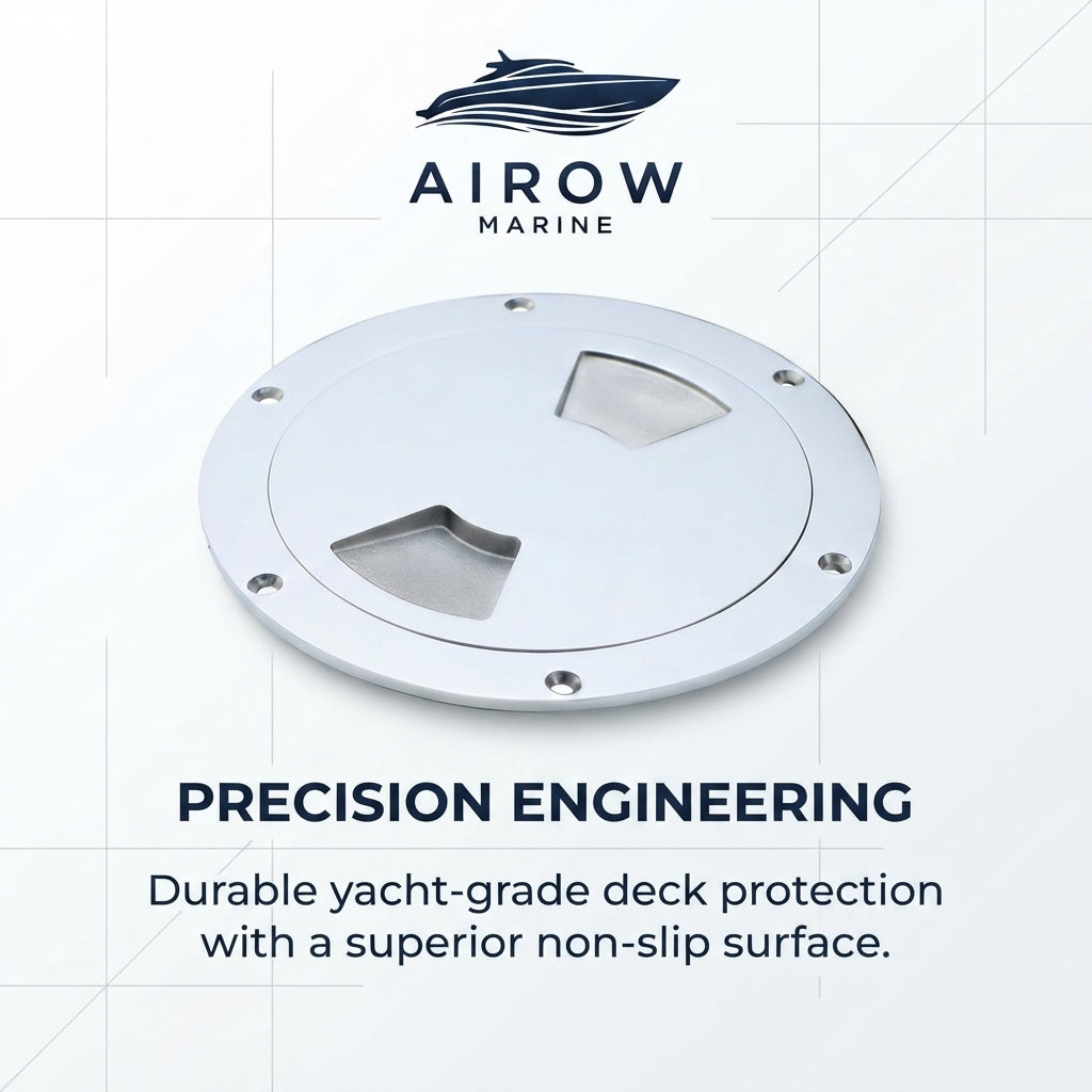 6-Inch Marine Deck Hatch Cover - Polished 316 Stainless Steel with Non-Slip Grip