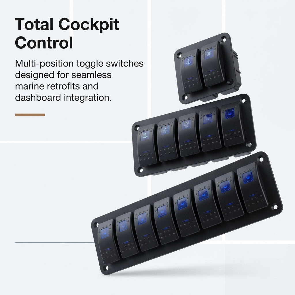 Marine Rocker Switch Panel - Blue LED Backlit, 12-24V DC Multi-Gang