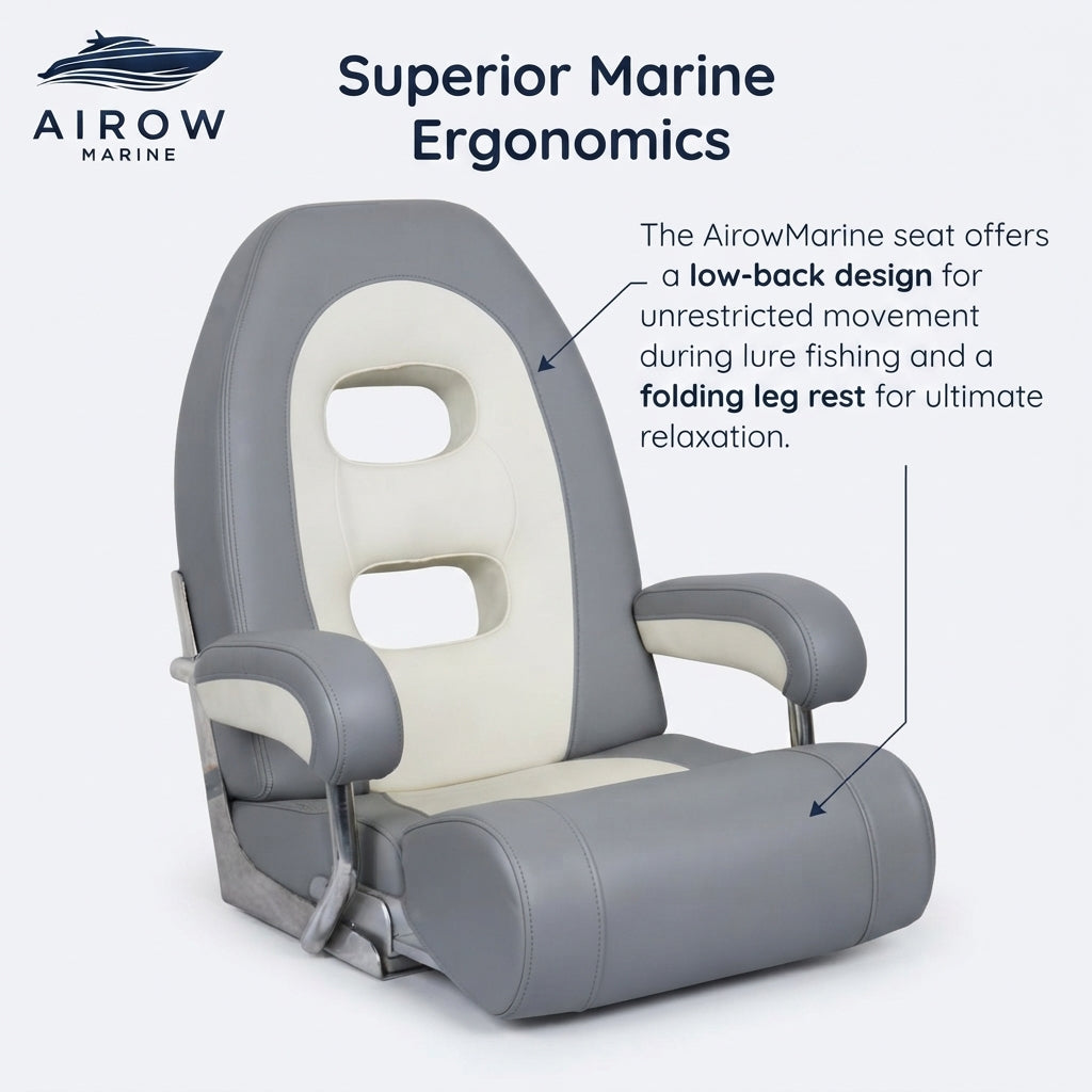 AirowMarine Premium PU Leather Marine Seat - Folding Leg Rest & Low-Back