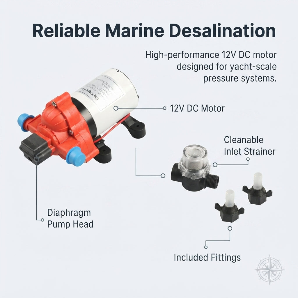 AirowMarine 12V DC Diaphragm Pump – 3.0 GPM, 45 PSI – Saltwater Ready – marine application view