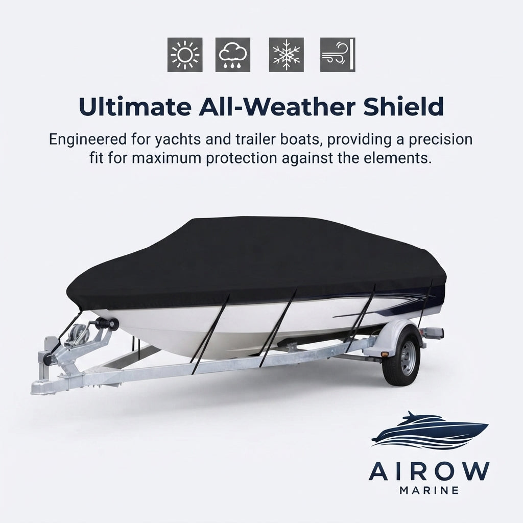 AirowMarine Boat Cover - Waterproof 600D Marine Grade (Universal Fit)