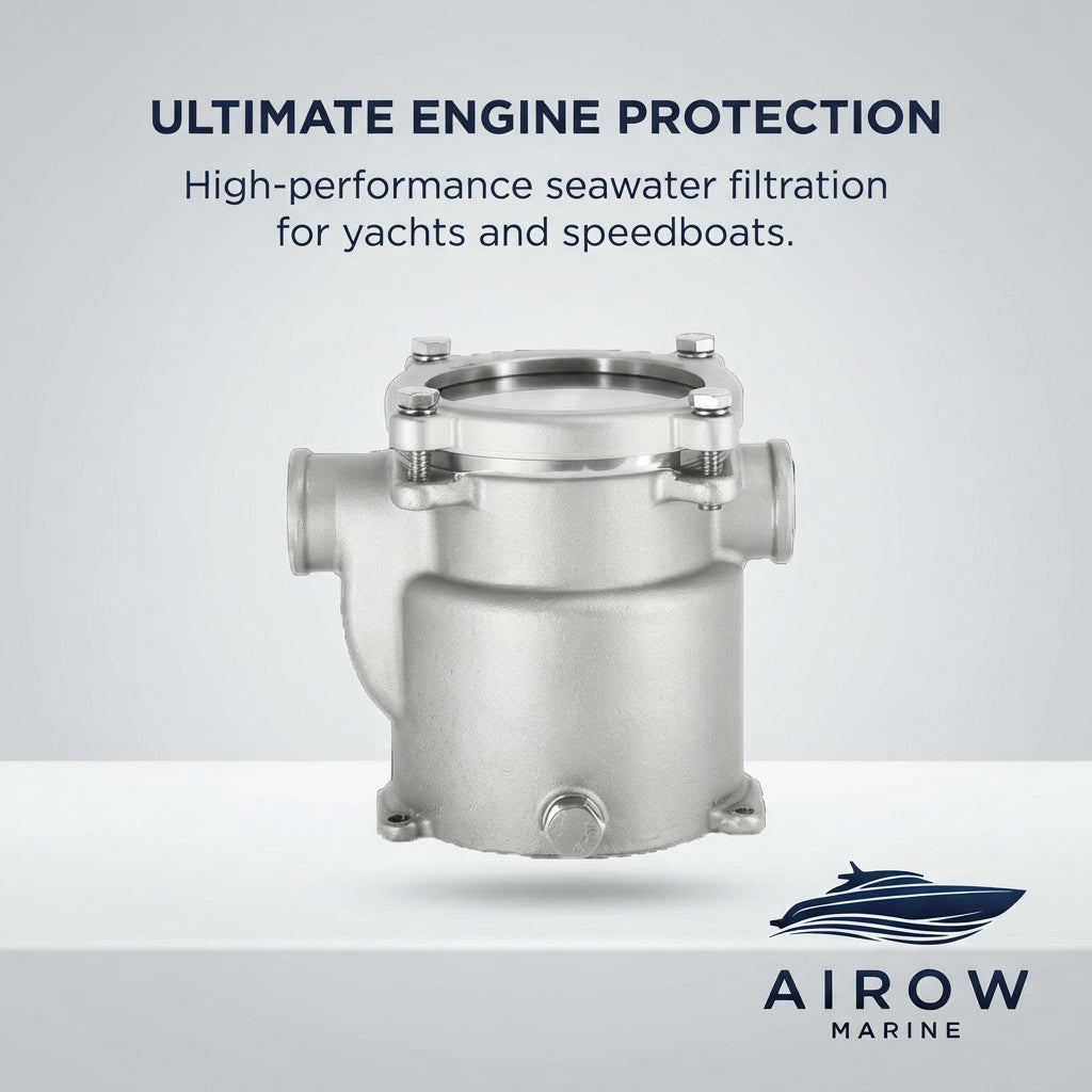 Airow Marine 316 Stainless Steel Seawater Filter - High-Flow Corrosion Proof (32mm Port)