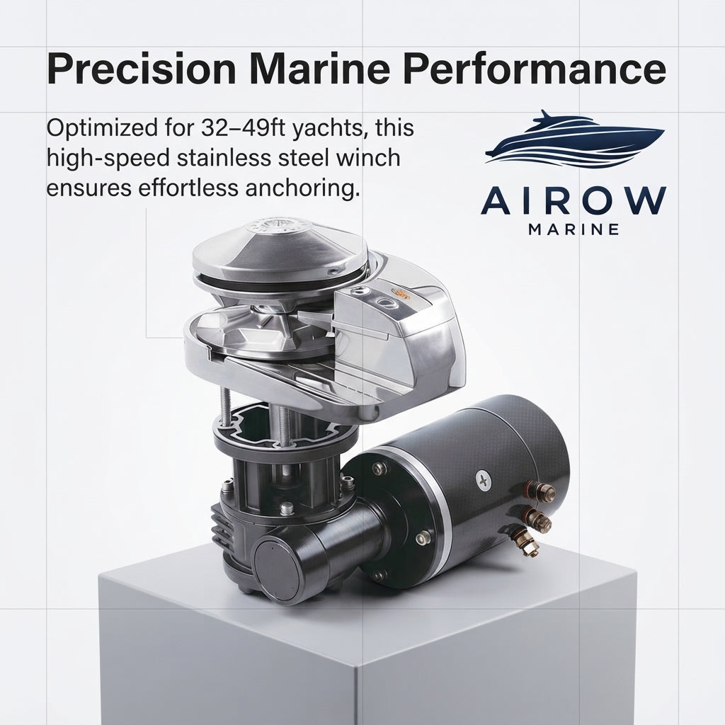 AirowMarine Vertical Electric Anchor Winch - 316 SS, High-Speed (32-49ft Yachts)