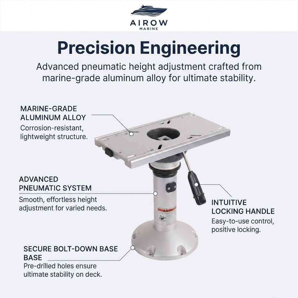 Airow Marine Pneumatic Adjustable Seat Base - Anodized Aluminum, 17-24"