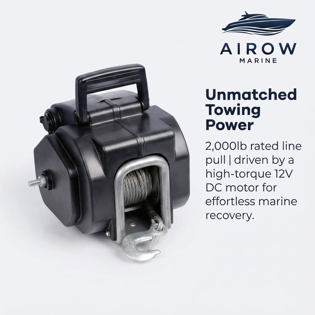 AirowMarine 2,000LB 12V Electric Marine Winch – Heavy-Duty Steel Cable – marine application view