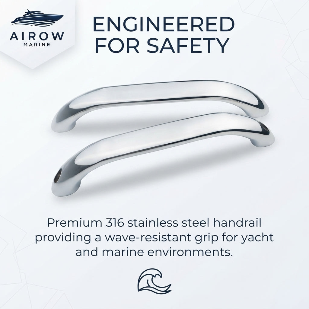 316 Stainless Steel Boat Grab Handle - 300mm Mirror-Polished Marine Handrail