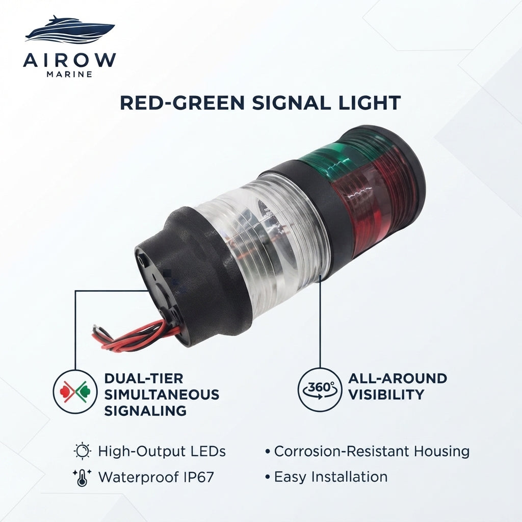 AIROW MARINE Dual-Tier Red-Green LED Navigation Signal Light - IP68 Marine-Grade