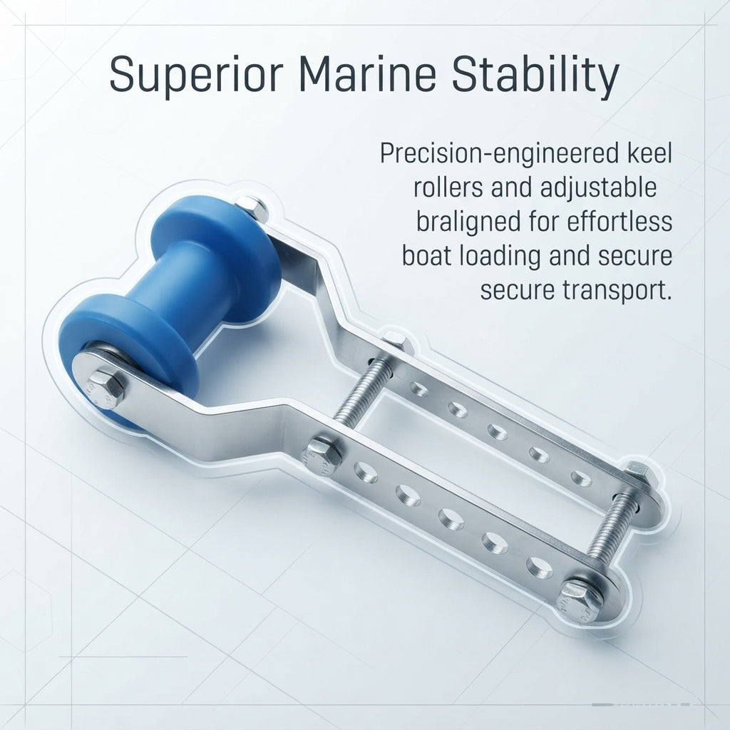 Adjustable Boat Trailer Keel Roller & Panel Bracket Assembly - Marine-Grade Stainless Steel