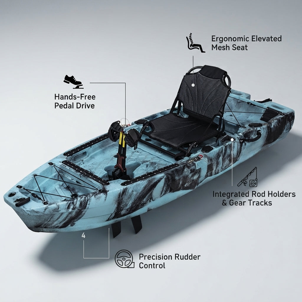 AirowMarine Pedal Drive Fishing Kayak – Rotomolded PE (2400mm L) – marine application view
