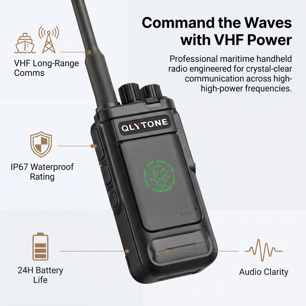 High-Power VHF Handheld Marine Radio - IP67 Waterproof, 199 Channels