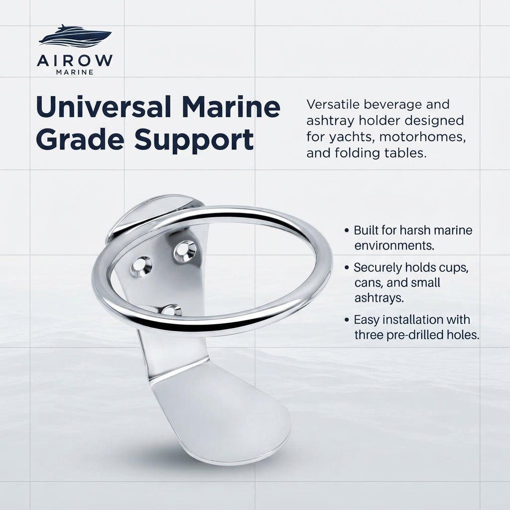 AirowMarine 304 Stainless Steel Marine Cup Holder - Mirror Polished, Universal Fit