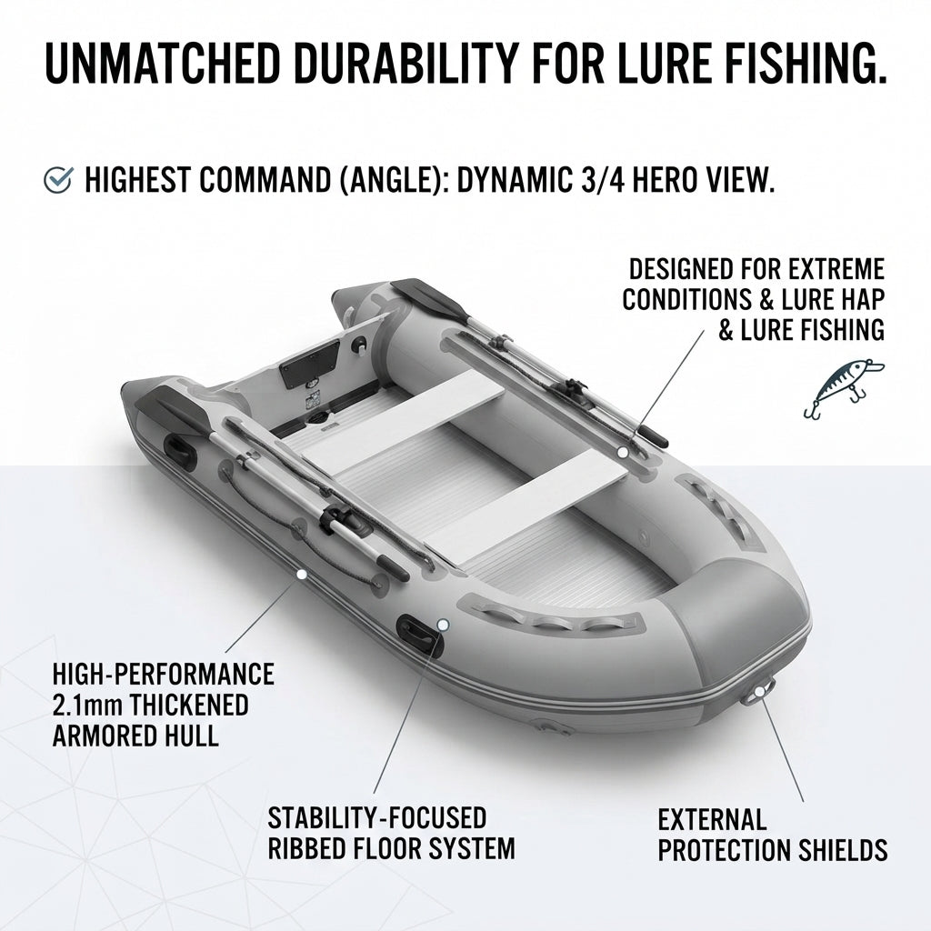 AirowMarine 4.3m Armored Inflatable Fishing Boat – Rigid Aluminum Floor – marine application view