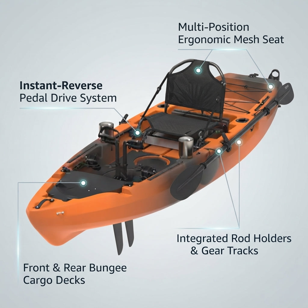 AirowMarine Pedal Fishing Kayak – Rotomolded HDPE, Hands-Free (305cm) – marine application view