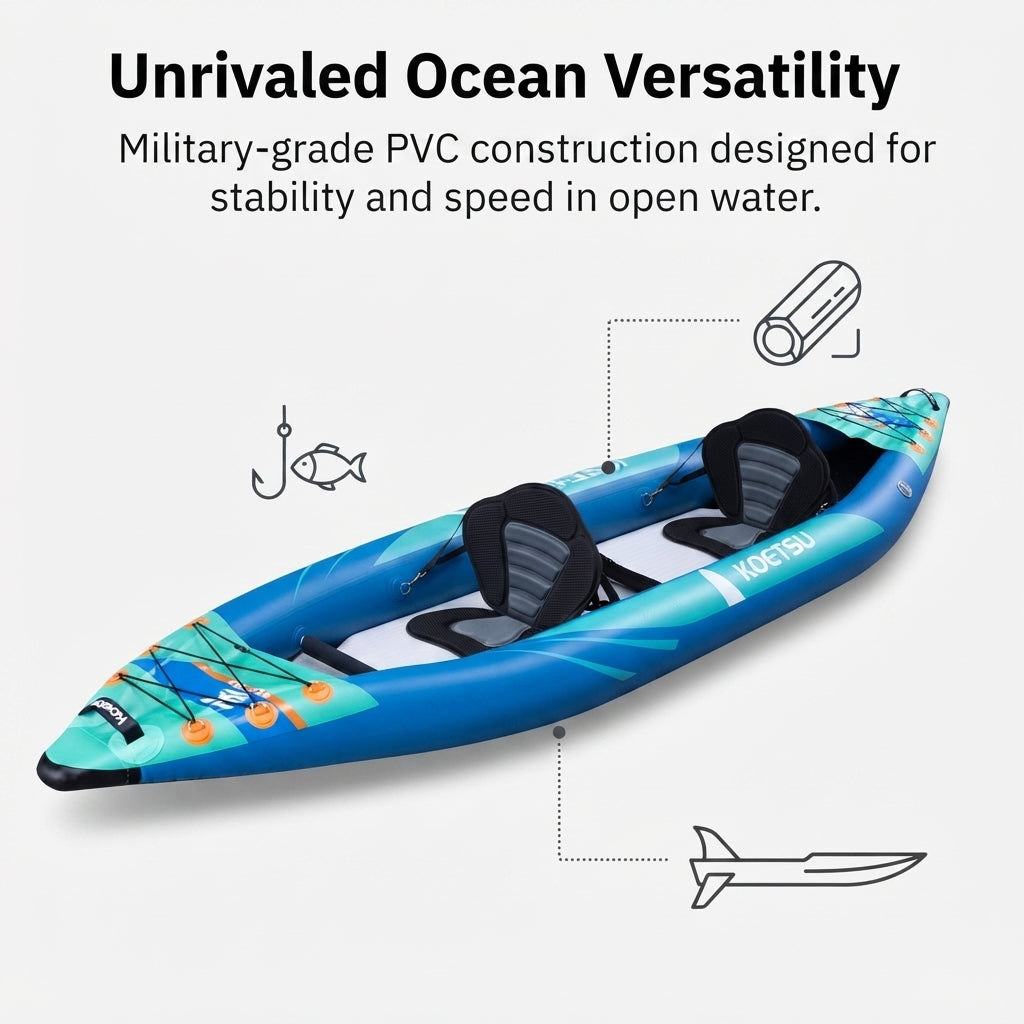 AirowMarine Inflatable Kayak – Dual-Seater, Puncture-Resistant PVC (3.6m) – marine application view