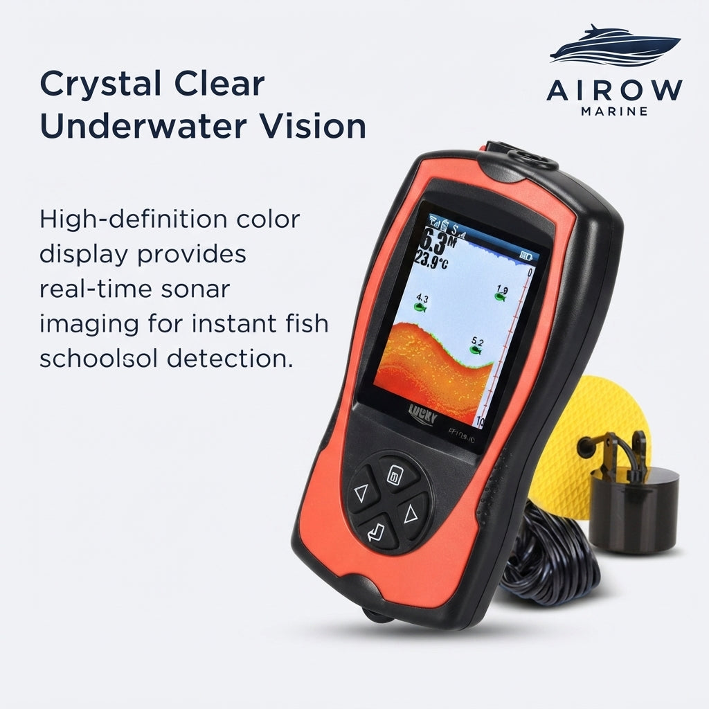 AirowMarine Wired Fish Finder - HD Color Sonar, 8m Deep-Reach Transducer