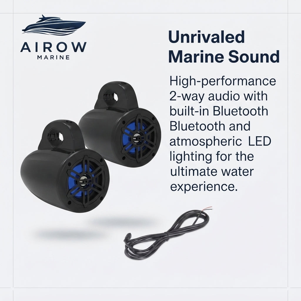 AirowMarine Wakeboard Tower Speakers - 300W Bluetooth RGB LED (4-Inch)