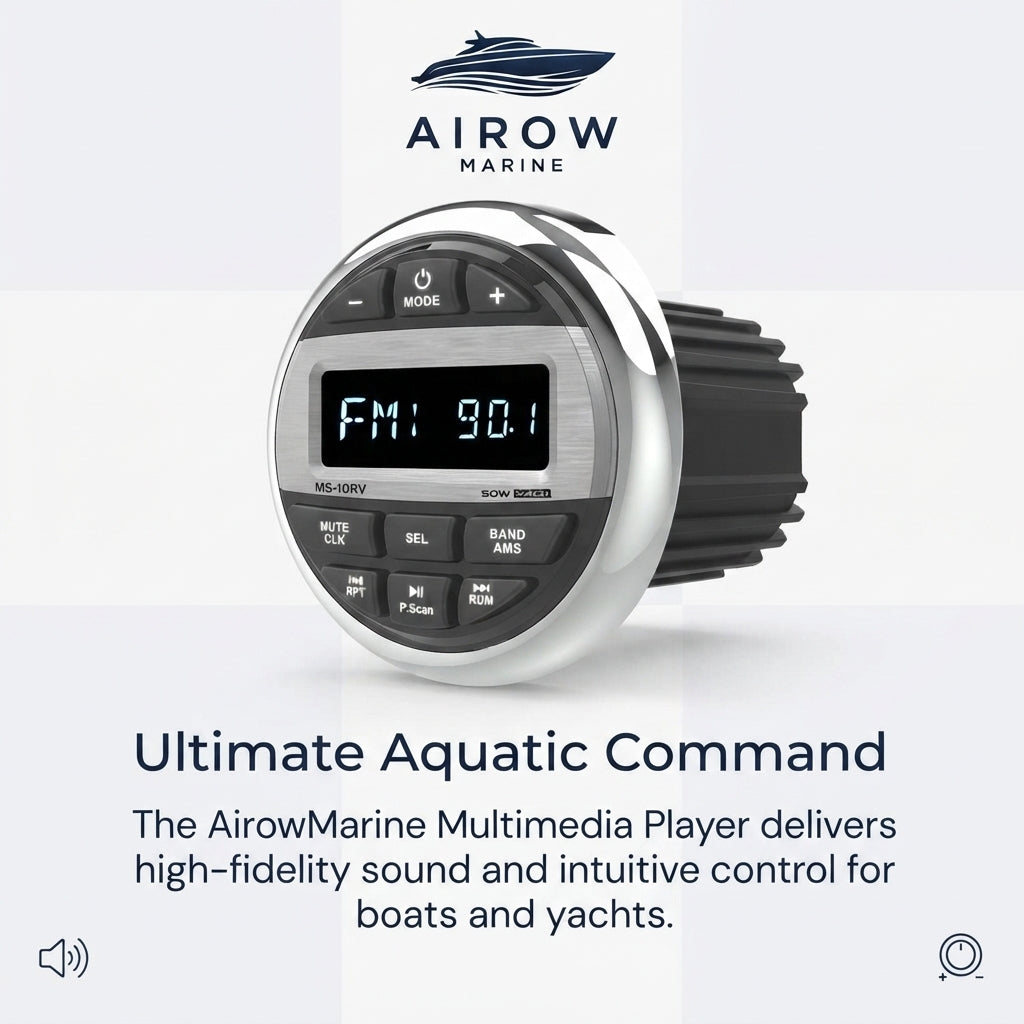 AirowMarine MS-10RV Gauge Marine Stereo - IPX6 Waterproof Bluetooth (4x50W)
