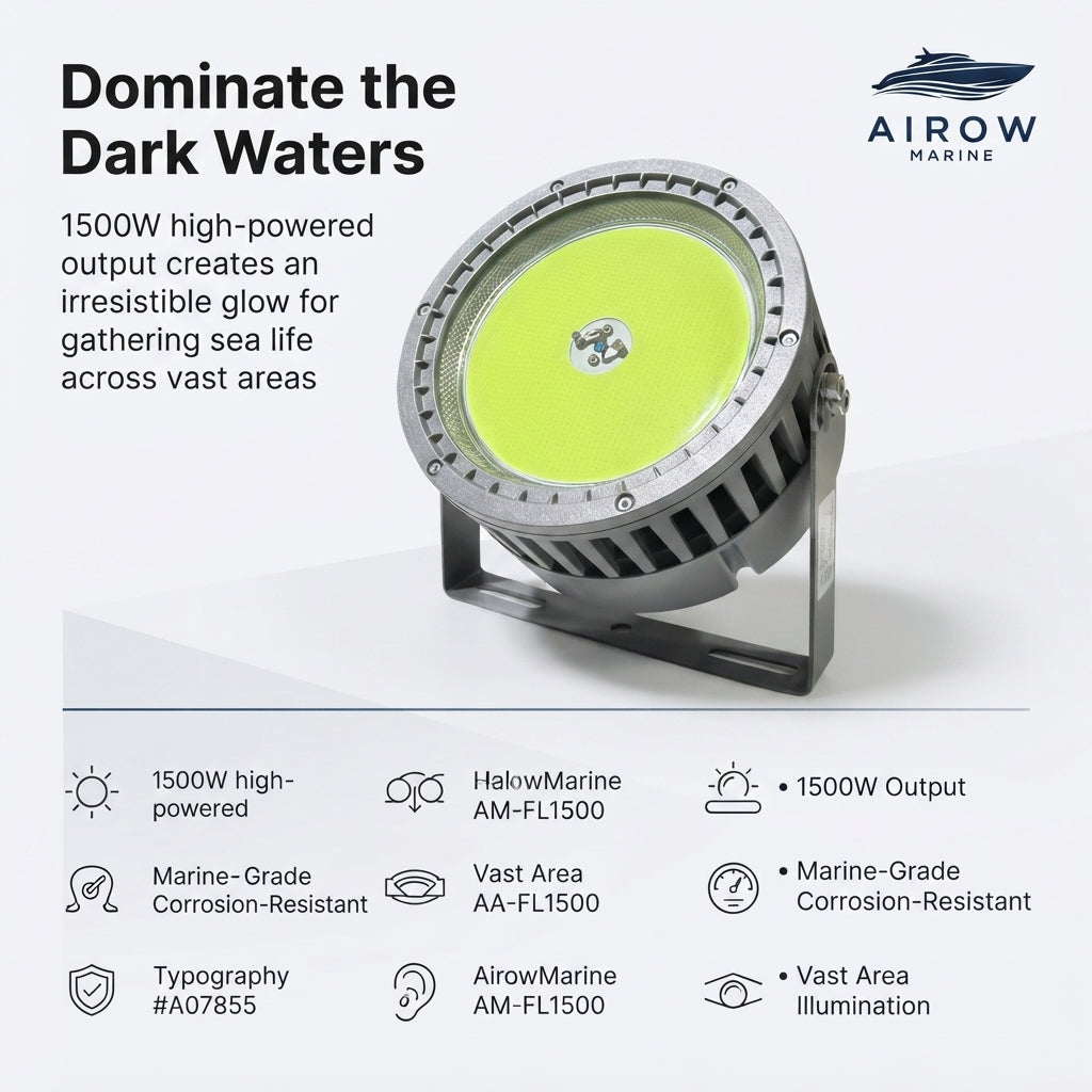 AirowMarine 1500W Multi-Color LED Deep Sea Fish Gathering Light - IP68 Marine Grade