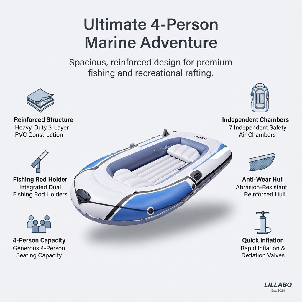 4-Person Inflatable Fishing Boat – Reinforced, Wear-Resistant PVC Raft (272x135cm) – marine application view