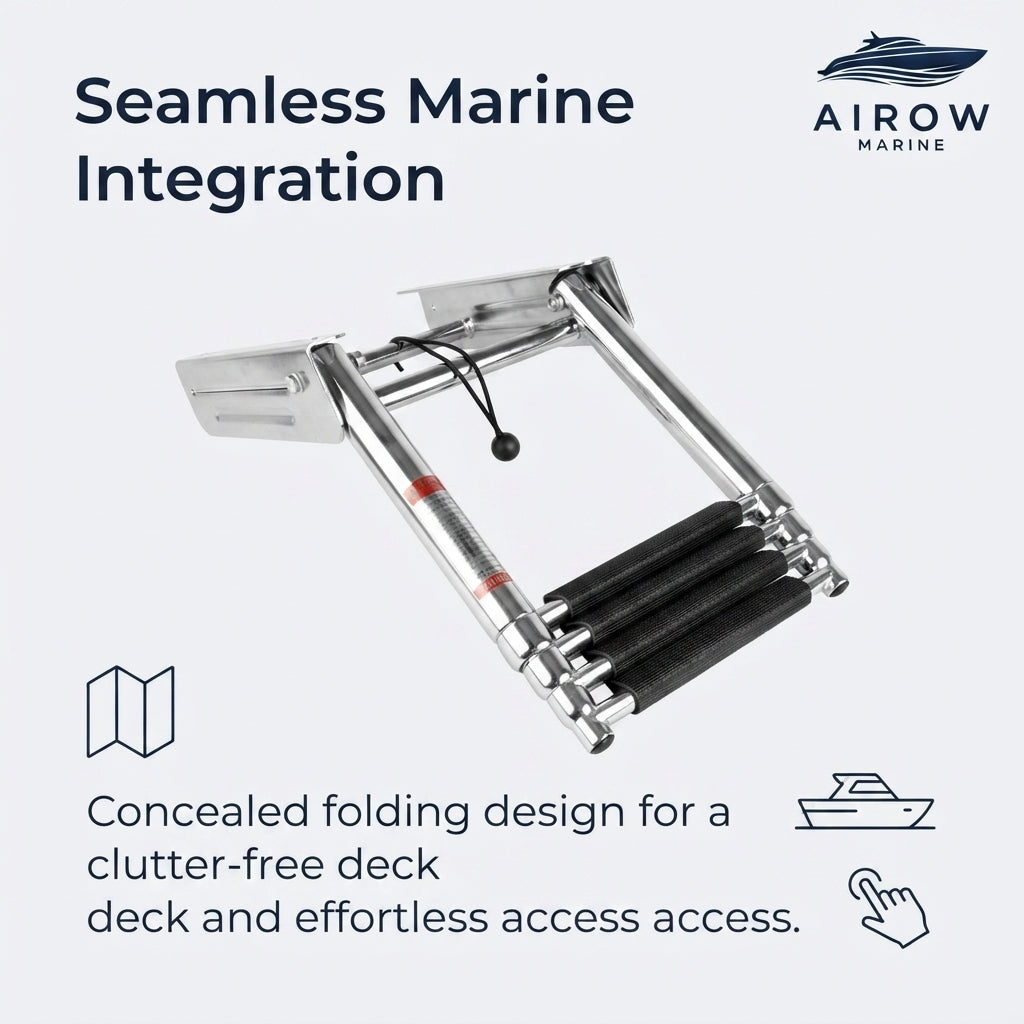 AIROW MARINE 304 SS 4-Step Telescoping Boat Ladder - Concealed Transom Mount