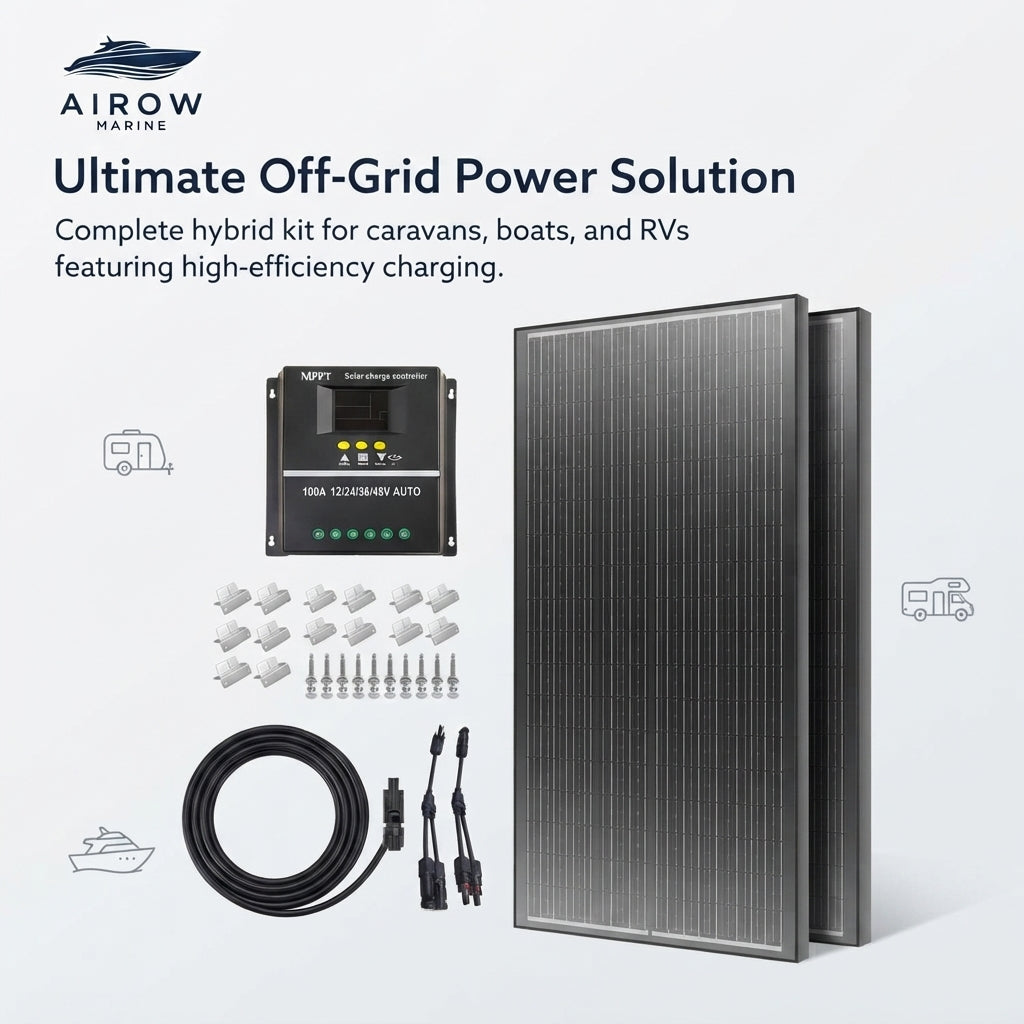 Airow Marine 100W Monocrystalline Solar Panel Kit with 100A PWM Controller