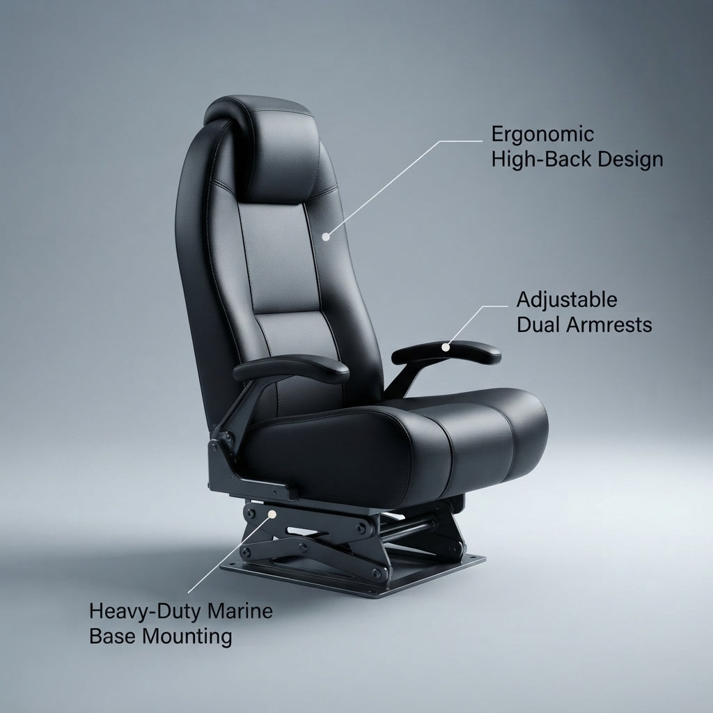 Luxury Marine Pilot Seat – UV-Resistant Vinyl, Adjustable, 360° Swivel