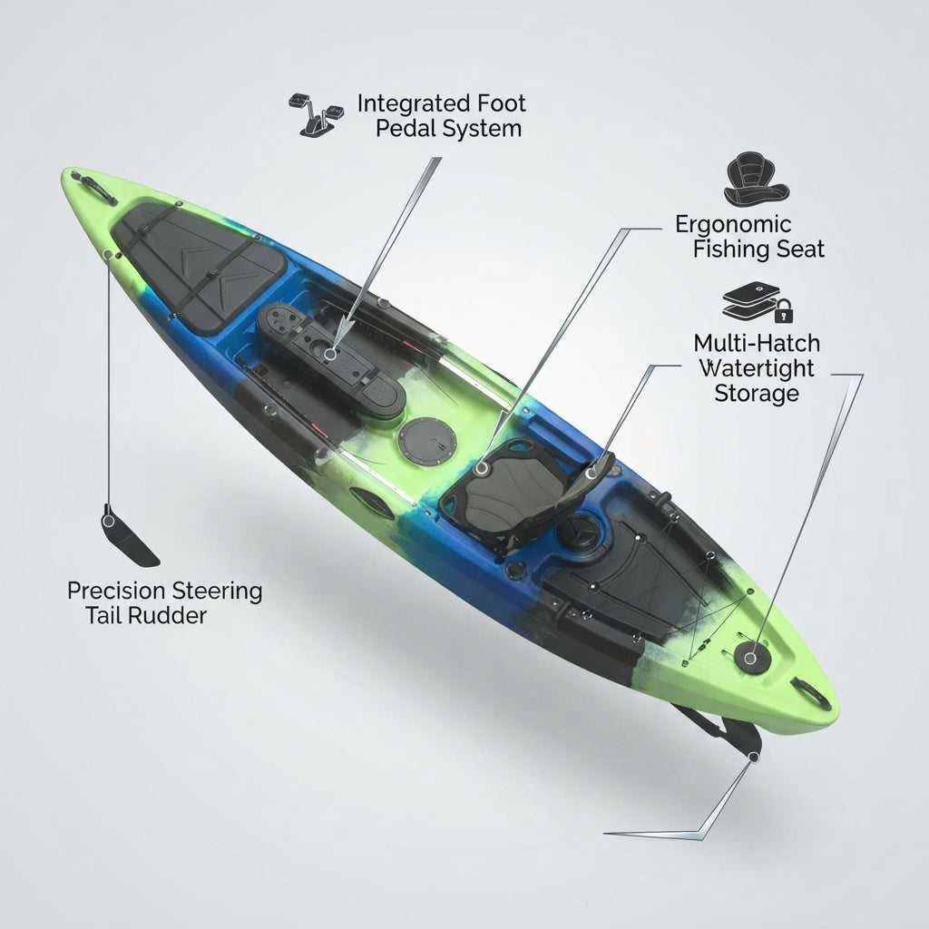 AirowMarine 395cm Fishing Kayak – LLDPE Rotomolded Pedal & Rudder System – marine application view