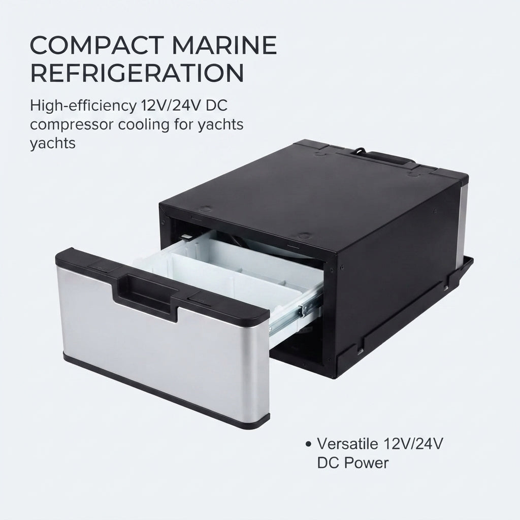Airow Marine 23L 12/24V DC Compressor Drawer Fridge - Shock-Resistant Stainless