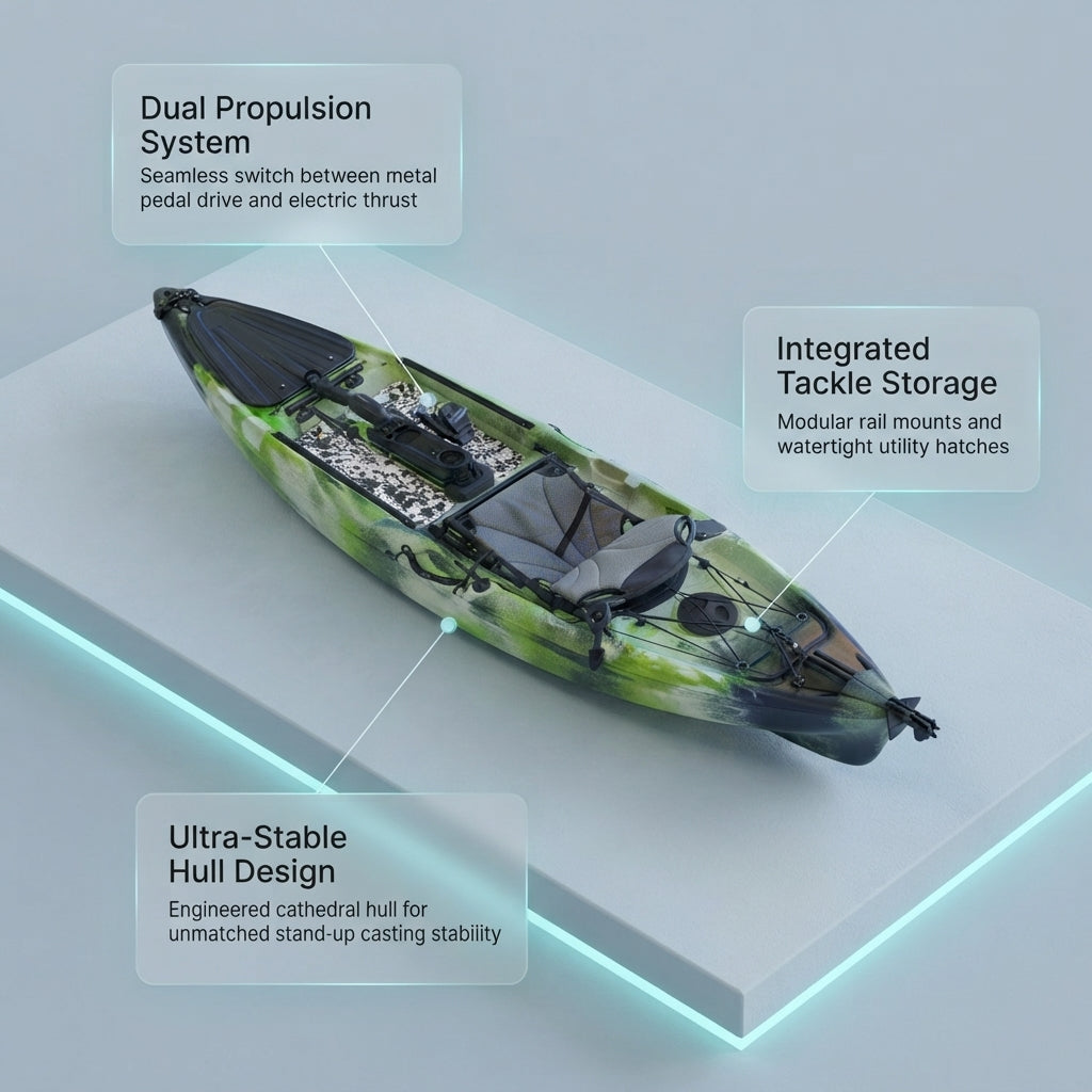 AirowMarine Pedal & Motor Ready Fishing Kayak – Rotomolded Polyethylene Hull – marine application view