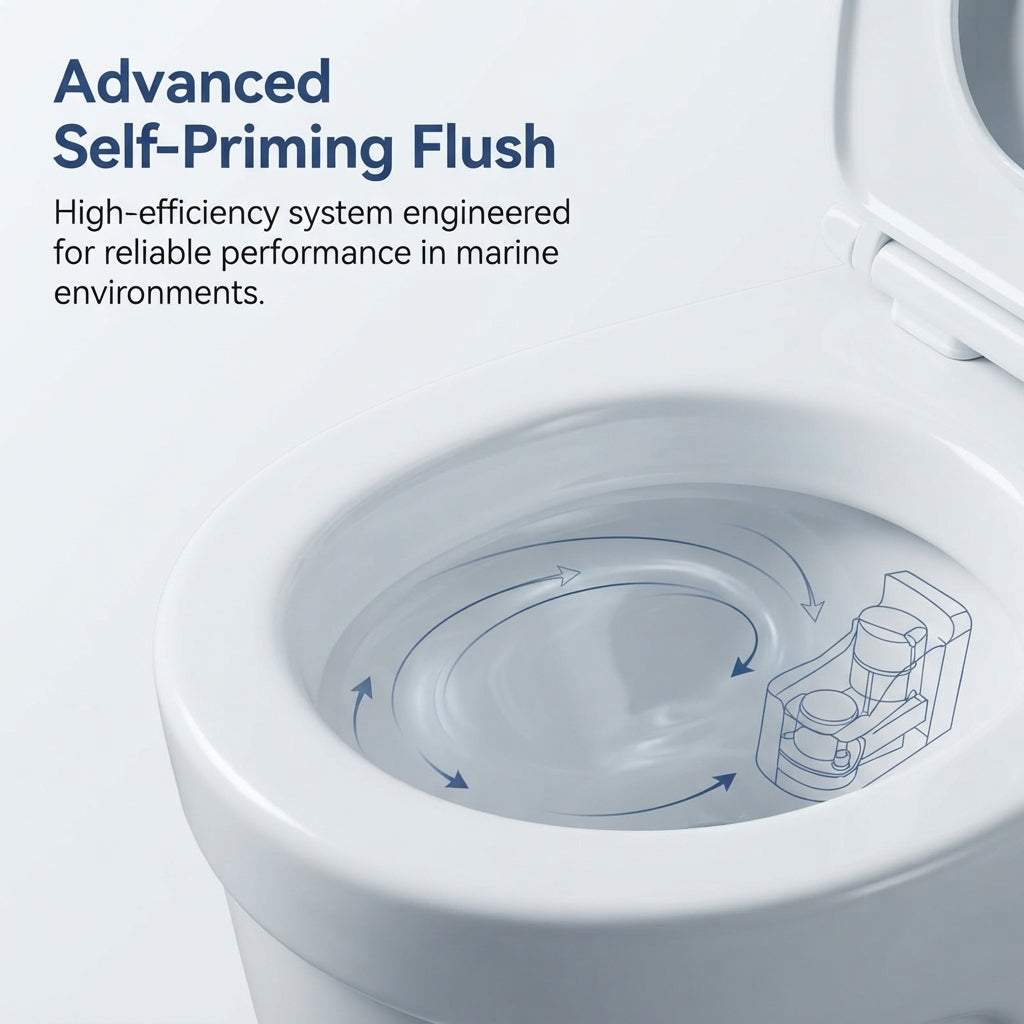 Luxury Marine Toilet - Airow Marine Self-Priming Ceramic & Soft-Close
